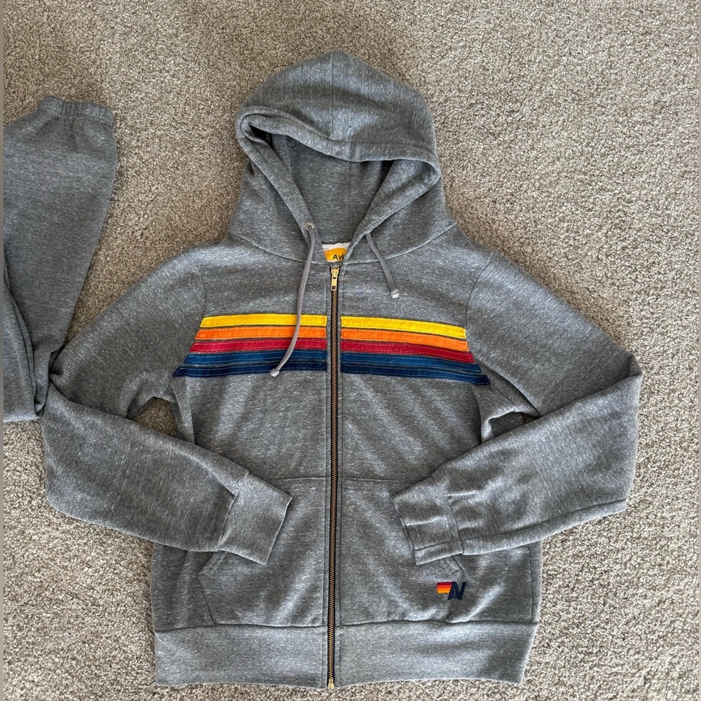 COPY - Aviator Nation zip up rainbow hoodie, gray medium euc